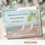 Christmas We've Moved Watercolor Beach Moving Announcement Postcard<br><div class="desc">We've Moved Watercolor Beach -- peaceful and gentle scene with two beach chairs.  Just waiting for you to come visit.  Lots to personalise on this card as well as sending best wishes for the holidays.</div>