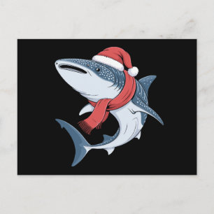 Christmas Whale Shark Santa Hat Scarf Ocean Fish Holiday Postcard