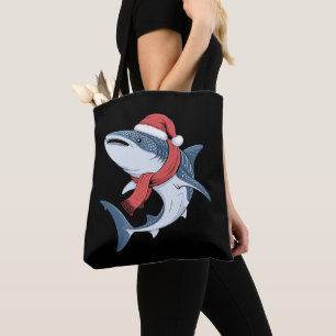 Christmas Whale Shark Santa Hat Scarf Ocean Fish Tote Bag