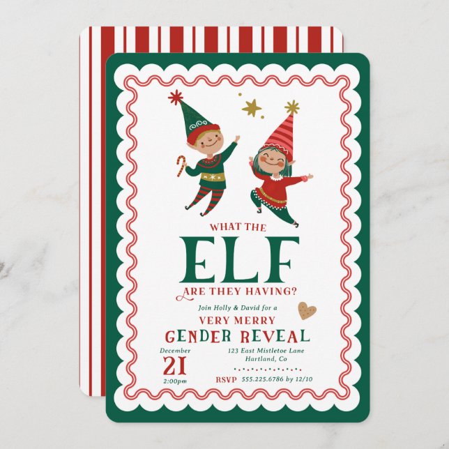 Christmas What the Elf Gender Reveal Invitation (Front/Back)
