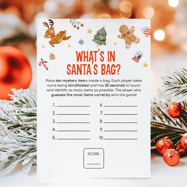 Christmas What's in Santa's Bag Game Holiday Card (Christmas Party Games )