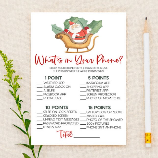 Christmas What's In Your Phone Baby Shower Game Stationery (Creator Uploaded)