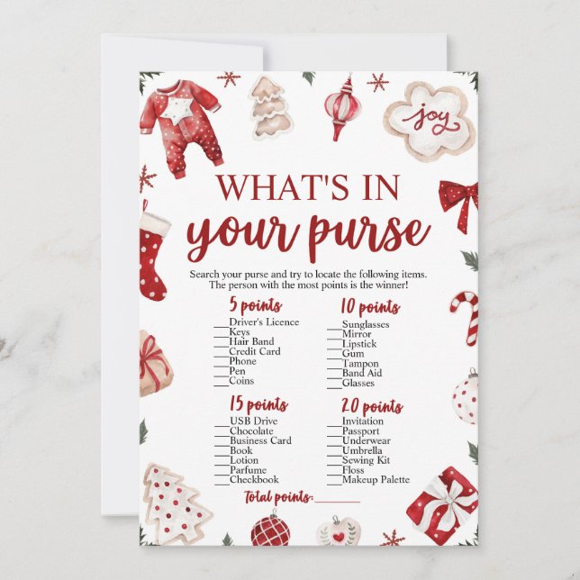 Christmas What's In Your Purse Baby Shower Game Invitation (Front)