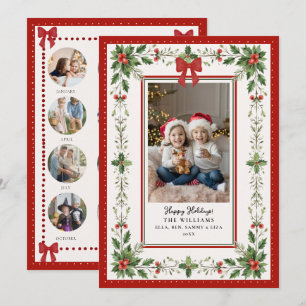 Christmas Whimsical Bow Botanical Berries Photo Holiday Card