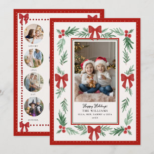 Christmas Whimsical Bow Hand Drawn Botanical Photo Holiday Card