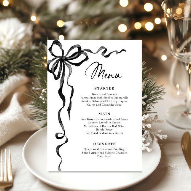 Christmas Whimsical Funky Black Bow Dinner Party Menu (Creator Uploaded)