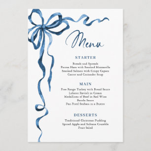 Christmas Whimsical Funky Blue Bow Dinner Party Menu