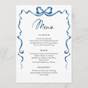 Christmas Whimsical Funky Blue Bow Dinner Party Menu