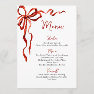 Christmas Whimsical Funky Red Bow Dinner Party Menu