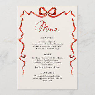 Christmas Whimsical Funky Red Bow Dinner Party Menu