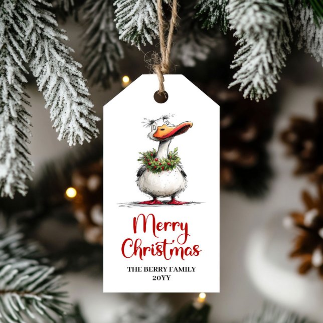 Christmas Whimsical Goose Cartoon Funny Gift Tag (Christmas Whimsical Goose Cartoon Funny Gift Tag)