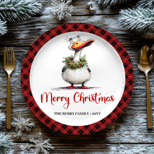 Christmas Whimsical Goose Cartoon Funny Party   Paper Plate