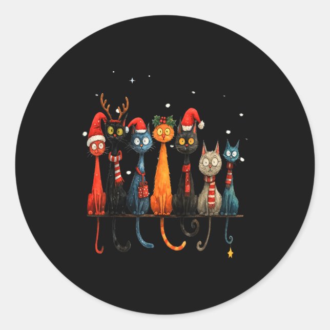 Christmas Whimsical Mid-century Modern Look Cats 5 Classic Round Sticker (Front)