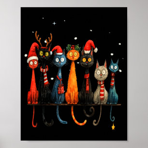 Christmas Whimsical Mid-century Modern Look Cats 5 Poster