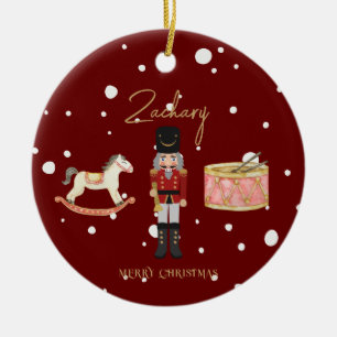 Christmas Whimsical Nutcracker Santa Kids Name Ceramic Tree Decoration