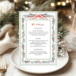 Christmas Whimsical Red Bow Wreath Dinner Party Menu