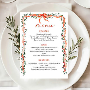 Christmas Whimsical Red Bow Wreath Dinner Party Menu