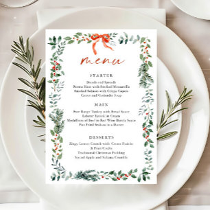 Christmas Whimsical Red Bow Wreath Dinner Party Menu