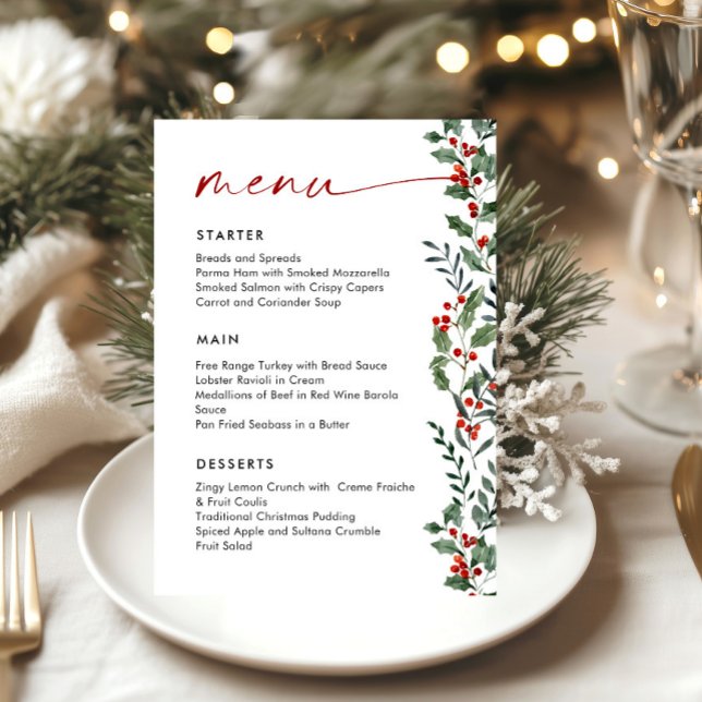 Christmas Whimsical Red Bow Wreath Dinner Party Menu (Creator Uploaded)