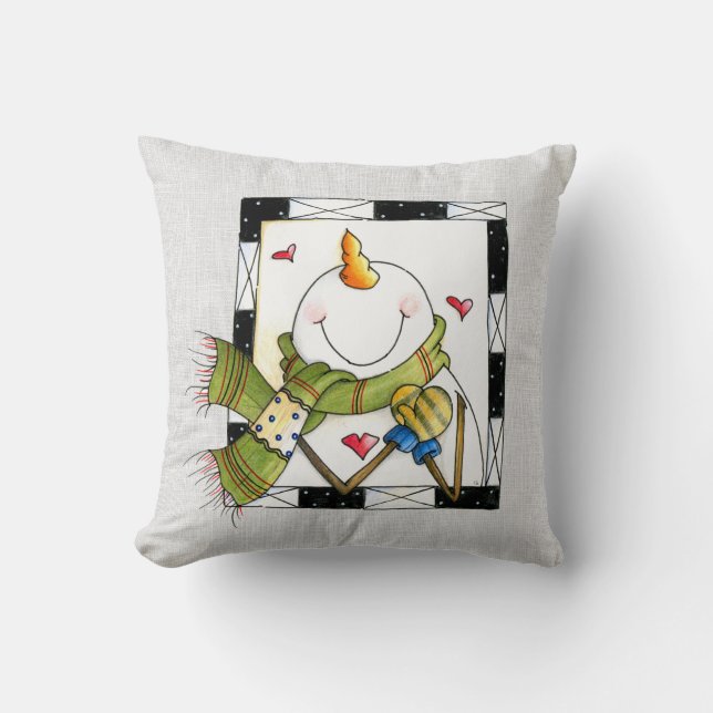 Christmas Whimsical Snowman Cushion (Front)