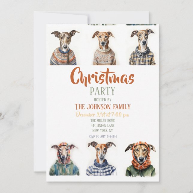 Christmas Whippet Watercolor Invitation (Front)