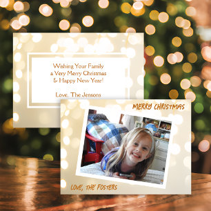 Christmas White and Gold Bokeh Photo Holiday Card