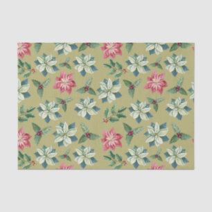 Christmas White and Red Poinsettia, Holly Berry Tissue Paper