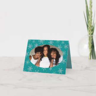 Christmas White & Aqua Snowflakes on Teal Photo Note Card