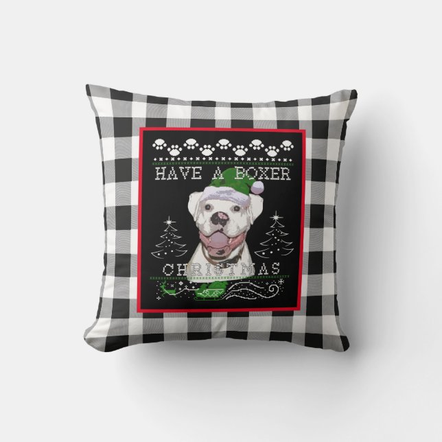 Christmas White Boxer Dog Cushion (Front)