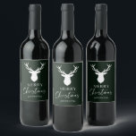 Christmas White Deer Customised Dark Green Wine Label<br><div class="desc">Add a festive touch to your wine bottles with our personalised holiday wine labels. Wine is such a nice gift to give for the holidays. It is even nicer when you can add a special customised label on the bottle. These festive holiday labels feature a white deer silhouette on a...</div>