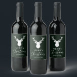 Christmas White Deer Customised Dark Green Wine Label<br><div class="desc">Add a festive touch to your wine bottles with our personalised holiday wine labels. Wine is such a nice gift to give for the holidays. It is even nicer when you can add a special customised label on the bottle. These festive holiday labels feature a white deer silhouette on a...</div>
