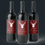 Christmas White Deer Customised Red Wine Label<br><div class="desc">Add a festive touch to your wine bottles with our personalised holiday wine labels. Wine is such a nice gift to give for the holidays. It is even nicer when you can add a special customised label on the bottle. These festive holiday labels feature a white deer silhouette on a...</div>