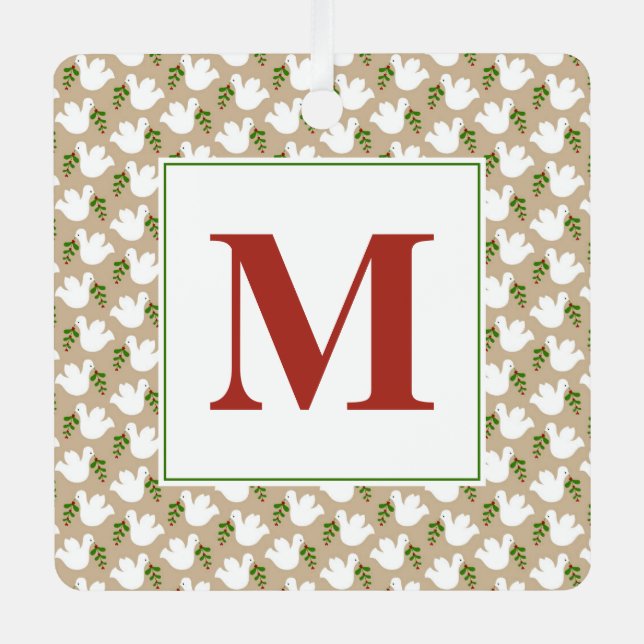 Christmas White Dove Initial Peace Love Joy Metal Tree Decoration (Front)