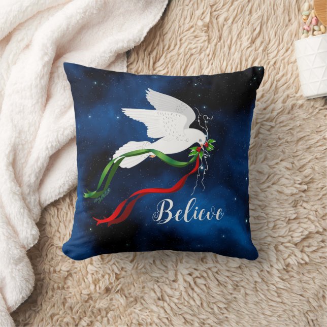 Christmas White Dove Throw Pillow (Blanket)