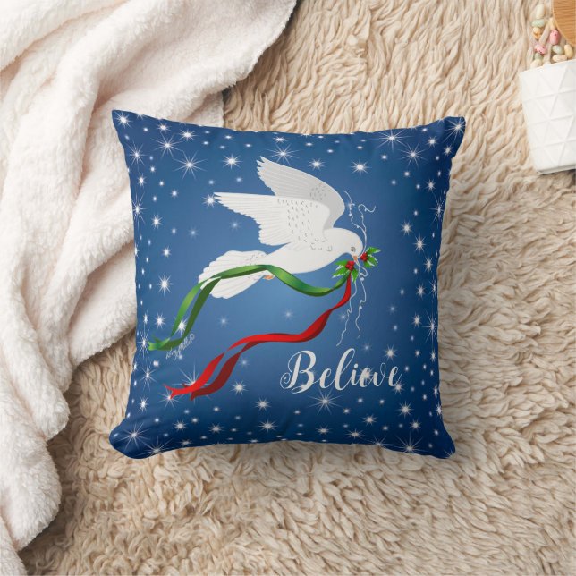 Christmas White Dove Throw Pillow (Blanket)