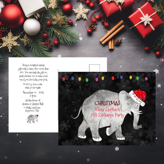 Christmas White Elephant Gift Exchange Party Postcard (Creator Uploaded)