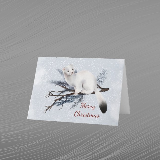 Christmas White Ermine Pine Watercolor Holiday Card (Creator Uploaded)