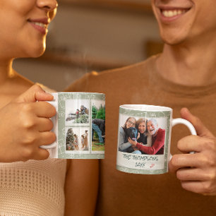 Christmas White Green Doodles 6 Photo Family Gift Coffee Mug