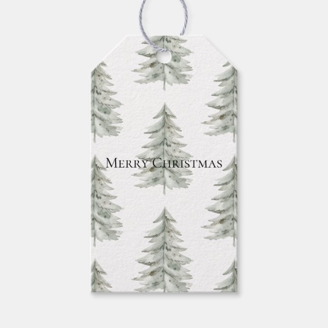 Christmas White Green Trees Gift Tags (Front)