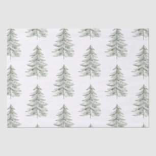 Christmas White Green Trees Tissue Paper