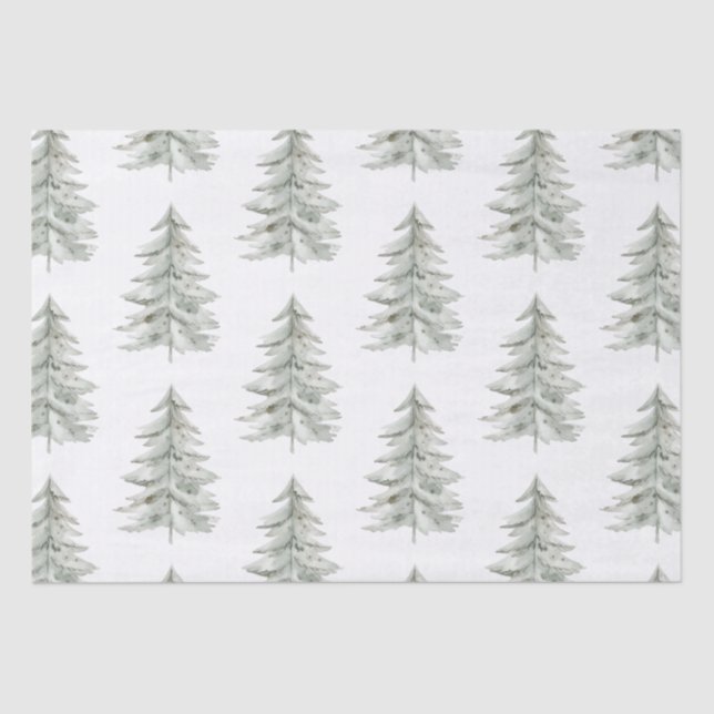 Christmas White Green Trees Tissue Paper (Front)