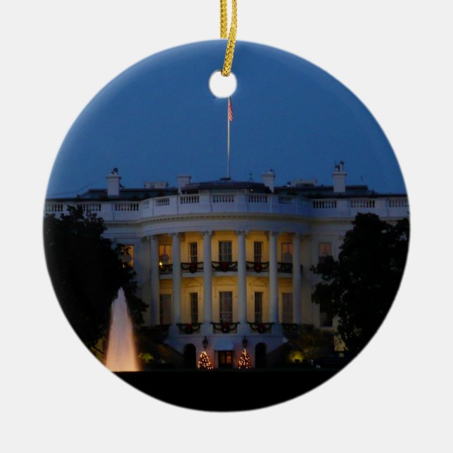 Christmas White House at Night in Washington DC Ceramic Tree Decoration (Front)