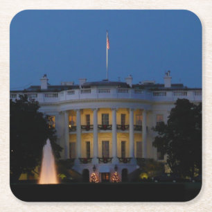 Christmas White House at Night in Washington DC Square Paper Coaster