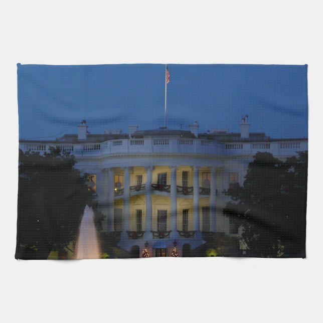 Christmas White House at Night in Washington DC Tea Towel (Horizontal)