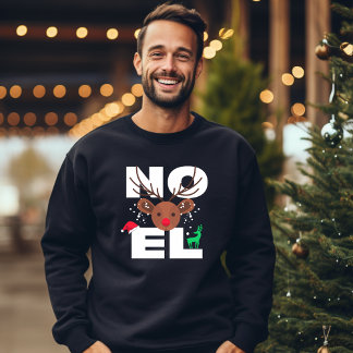 Christmas White Noel Snow and Reindeer Typography Sweatshirt