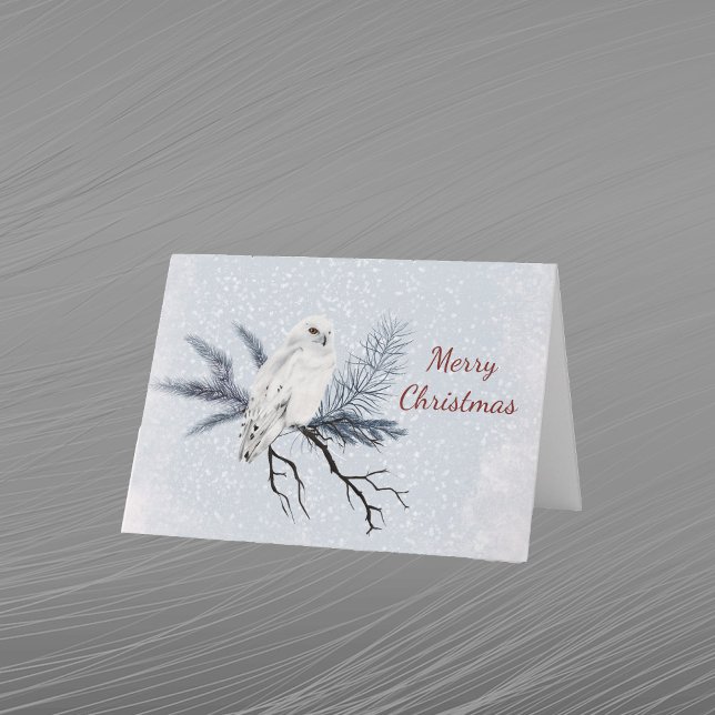 Christmas White Owl Pine Branch Watercolor  Holiday Card (Creator Uploaded)