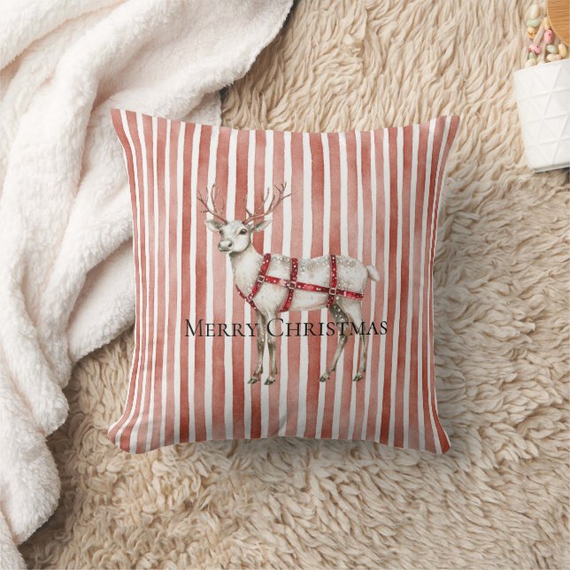 Christmas White Peppermint Deer Cushion (Blanket)