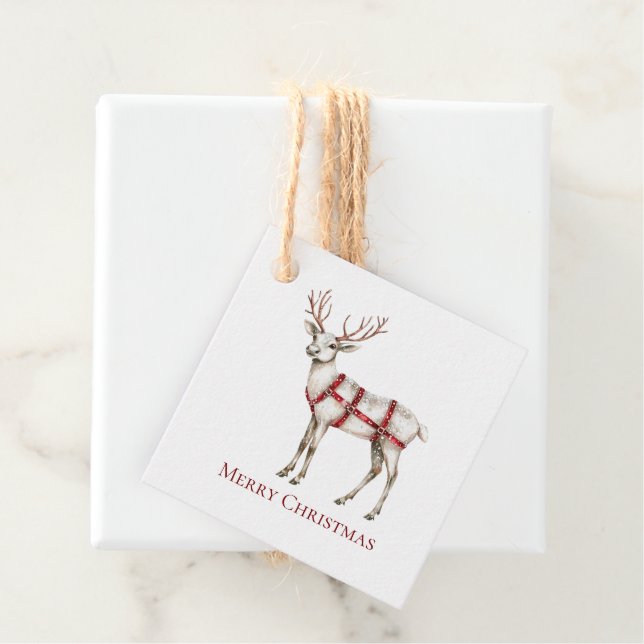 Christmas White Peppermint Deer Favour Tags (In Situ)
