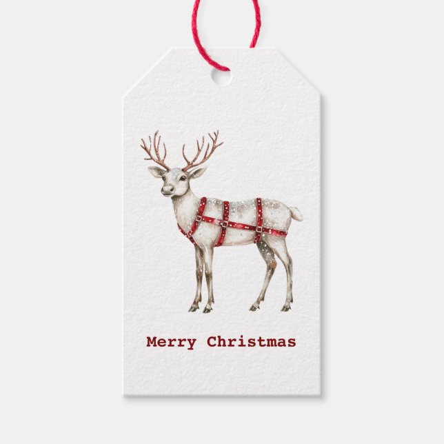 Christmas White Peppermint Deer Gift Tags (Front)
