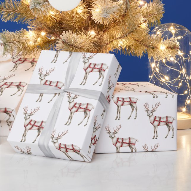 Christmas White Peppermint Deer Wrapping Paper (Holidays)